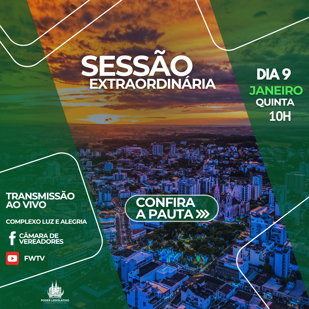 1ª Sessão Extraordinária da 18ª Legislatura será realizada nesta quinta-feira, 9