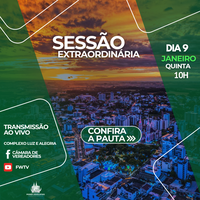 1ª Sessão Extraordinária da 18ª Legislatura será realizada nesta quinta-feira, 9