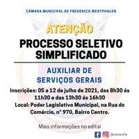 Inscrições abertas para o processo seletivo simplificado para auxiliar de serviços gerais