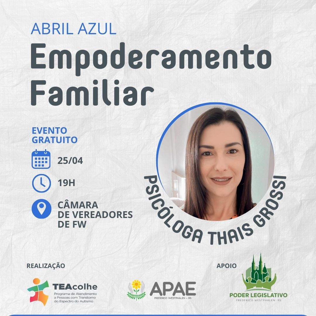 TEAcolhe e Apae promoverão palestra na Câmara de Vereadores alusiva ao Abril Azul