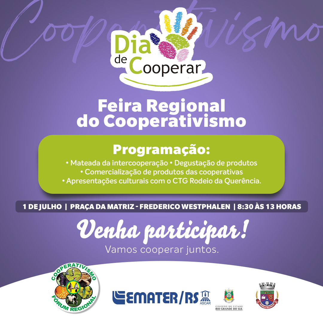 Vem aí mais uma Feira Regional do Cooperativismo. É neste sábado, 1º de julho!