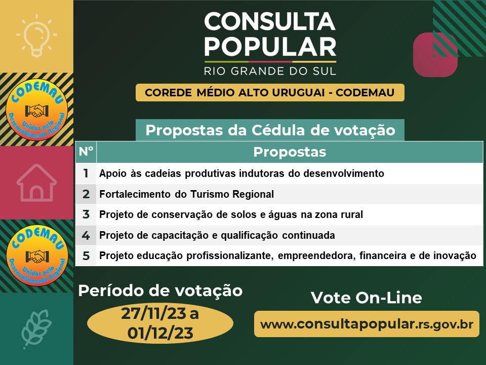 Votação da Consulta Popular 2023 inicia na segunda-feira, 27 de novembro